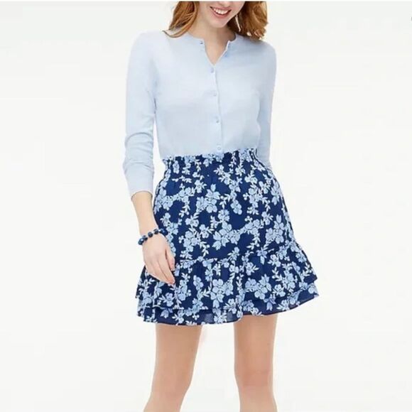 J. Crew Dresses & Skirts - J. Crew Navy and light blue ruffled skirt elastic waist band blue floral Medium